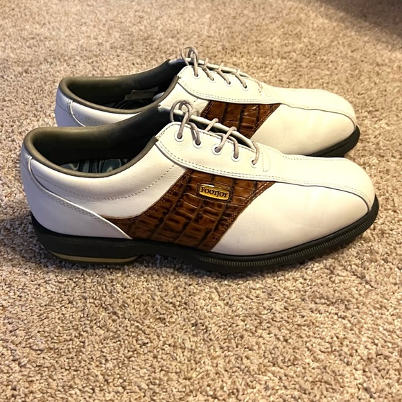 FootJoy Golf Shoes Men’s White/Brown Saddle Size 7 Good Condition - Picture 2 of 12